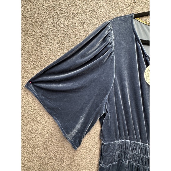 Umgee Velvet Whimsigoth Tiered Maxi Dress XL Teal Boho Flutter Sleeve NWT - Picture 9 of 14